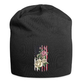 Flower US Flag Patriotic Day 4th Of July - Jersey Beanie - black - Front