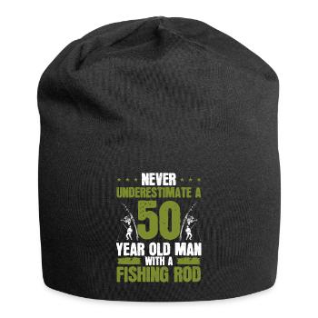 50 Year Old Fisherman Fishing Rod 50th Birthday - Jersey Beanie - black - Front
