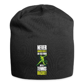 Vieil homme avec une raquette de tennis cadeau de tennis - Bonnet en jersey - noir - Devant