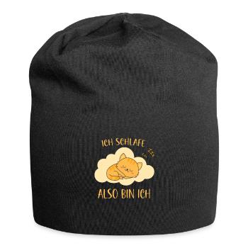 Ich schlafe also bin ich - Katzen Spruch schlafen - Jersey-Beanie - Schwarz - Vorne