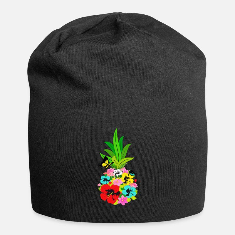Ananas Blumen Blüte Frucht Früchte - Jersey-Beanie - Schwarz