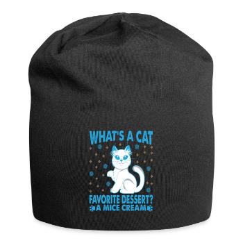 What's A Cat Favorite Dessert? Lustige Papa-Witze - Jersey-Beanie - Schwarz - Vorne