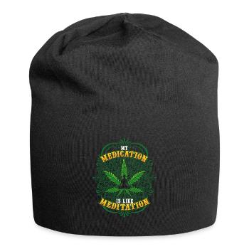Hanf Unkraut Lustiges Cannabis Marihuana THC - Jersey-Beanie - Schwarz - Vorne