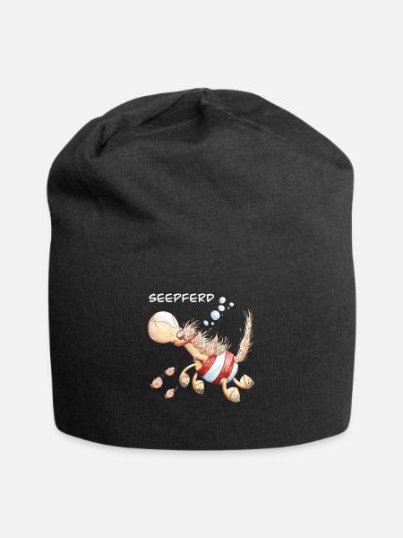 Seepferd I Wortspiel Schwimmer Pferd - Jersey-Beanie - Schwarz