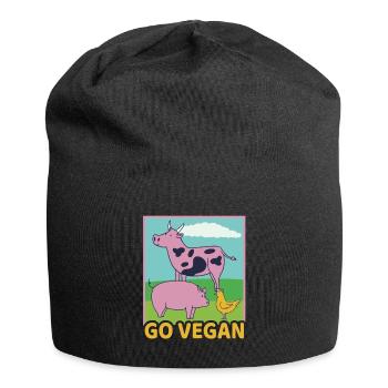Go Vegan Vegan Vache Cochon Poulet Végétarien - Bonnet en jersey - noir - Devant