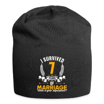 Ich habe 7 Jahre Ehe überlebt 7.Hochzeitstag - Jersey-Beanie - Schwarz - Vorne