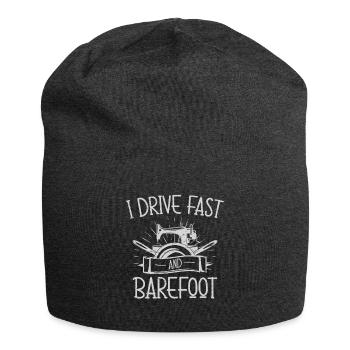 I Drive Fast And Barefoot Quilt Fabric Needle - Jersey Beanie - charcoal grey - Front