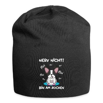Bin am Zocken Gaming Französische Bulldogge Hund - Jersey-Beanie - Schwarz - Vorne