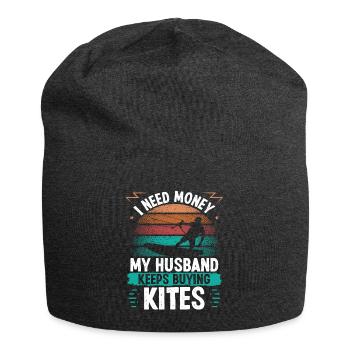 Kiteboarding Vintage Husband buying Kites - Jersey Beanie - charcoal grey - Front