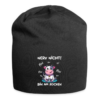 Bin am Zocken Gaming Kuh - Jersey-Beanie - Schwarz - Vorne
