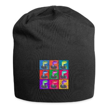 Pop Art Dino trinkt Bier in verschiedenen Farben - Jersey-Beanie - Schwarz - Vorne