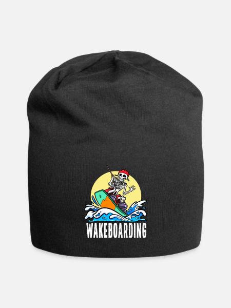 Wakeboarder Skelett auf dem Wakeboarden - Jersey-Beanie - Schwarz