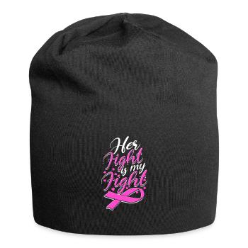 Ihr Kampf ist - Brustkrebs-Kämpferin - Jersey-Beanie - Schwarz - Vorne
