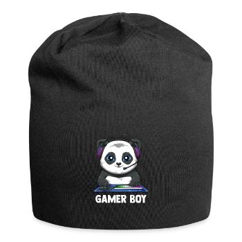 Zocken Jungs Panda - Computerspiele Videospiele - Jersey-Beanie - Schwarz - Vorne