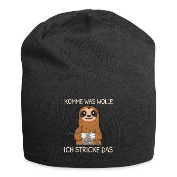 Komme was Wolle ich stricke das Stricker Geschenk - Jersey-Beanie - Anthrazit - Vorne