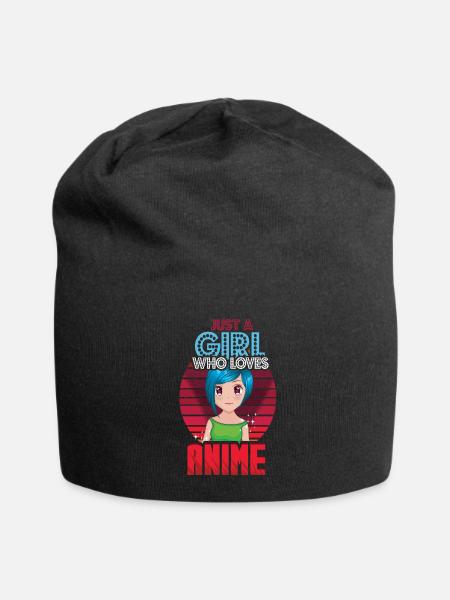 Vaporwave Japan Japanese Vintage Girl Loves Anime - Jersey Beanie - black