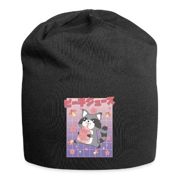 Kawaii Raccoon Drinking Peach Juice - Jersey Beanie - black - Front