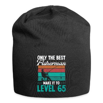 65 Fishing Level 65 Year Old Angler Fisherman - Jersey Beanie - black - Front
