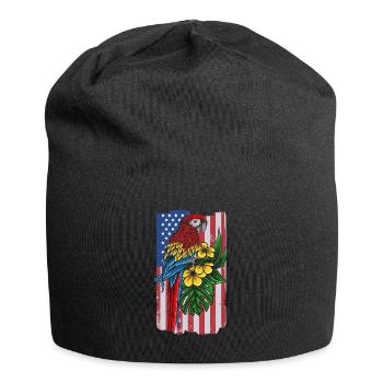 USA Flagge Papagei Vogelliebhaber Papageienvogel - Jersey-Beanie - Schwarz - Vorne