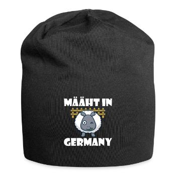 Mäht in Germany lustiger Rasenmäher und Schaf Spru - Jersey-Beanie - Schwarz - Vorne