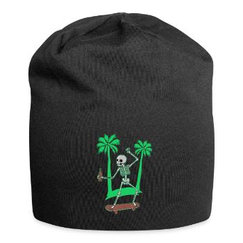 Skateboarding Skeleton Skater Palms and Beer - Jersey Beanie - black - Front