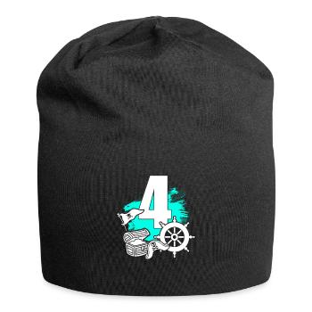 Pirate 4 year old pirates treasure 4th birthday - Jersey Beanie - black - Front