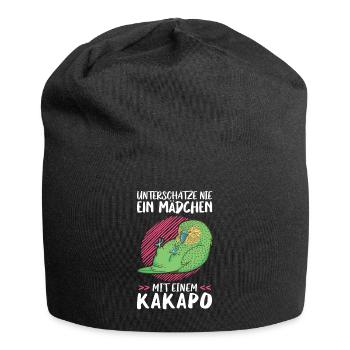 Mädchen mit Kakapo flugunfähiger Papagei - Jersey-Beanie - Schwarz - Vorne