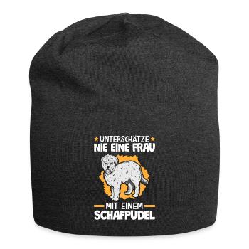 Frau mit Schafpudel Hütepudel Schafpudel - Jersey-Beanie - Anthrazit - Vorne