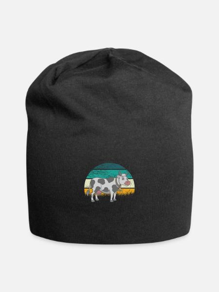 Kuh Kühe Rinder Kälber Kalb Bullen Retro Vintage - Jersey-Beanie - Schwarz