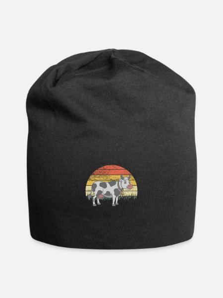 Kuh Kühe Rinder Kälber Kalb Bullen Retro Vintage - Jersey-Beanie - Schwarz