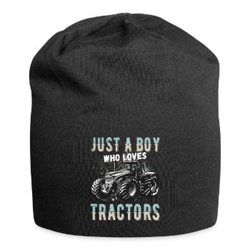 just a boy who loves tractors kids farmers - Jersey Beanie - black - Front