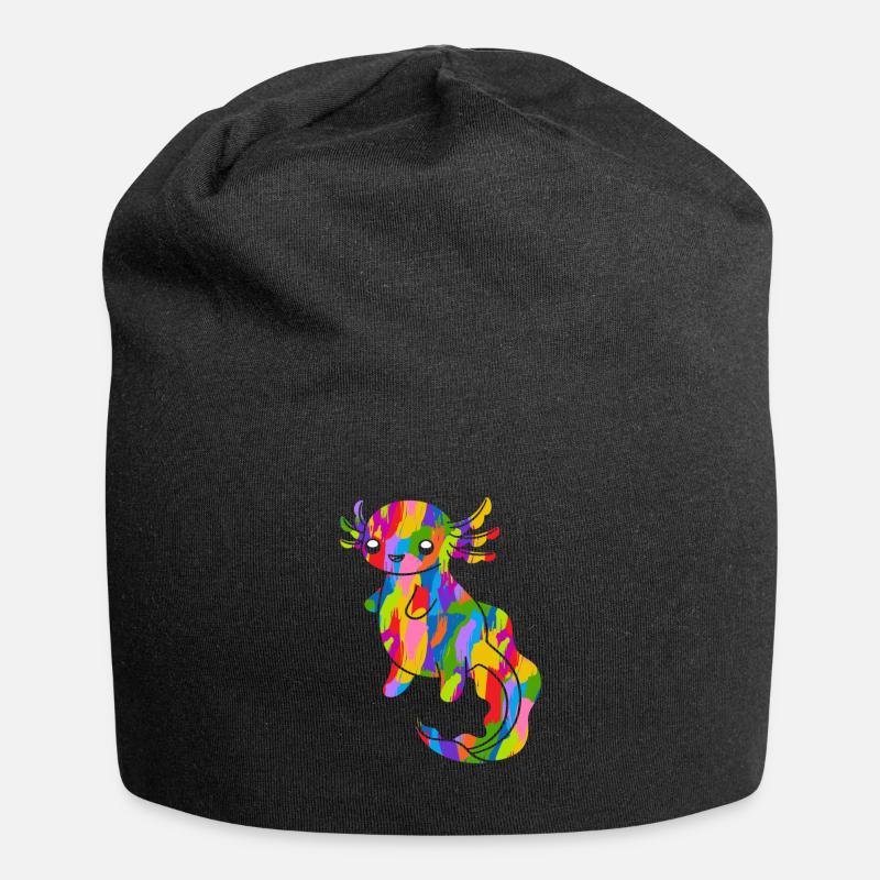 Axolotl Bunt Vintage Regenbogen Retro Salamander - Jersey-Beanie - Schwarz