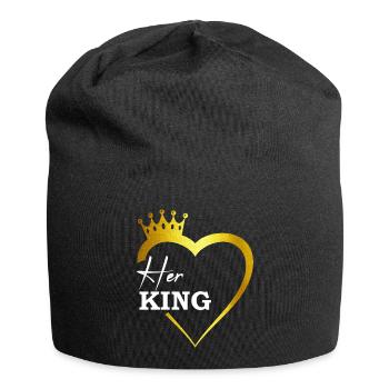 Her King gold King Queen Pärchenoutfit - Jersey-Beanie - Schwarz - Vorne