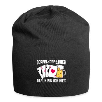 Doppelkopf und Bier darum bin ich hier - Jersey-Beanie - Schwarz - Vorne