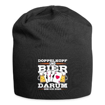 Doppelkopf und Bier darum bin ich hier Kartenspiel - Jersey-Beanie - Schwarz - Vorne