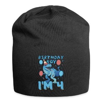 Boy Age 4 Year Old Cute Birth Born Roar Dinosaur - Jersey-Beanie - Schwarz - Vorne