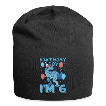 Boy Age 6 Year Old Cute Birth Born Roar Dinosaur - Jersey-Beanie - Schwarz - Vorne