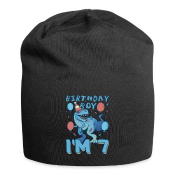 Boy Age 7 Year Old Cute Birth Born Roar Dinosaur - Jersey-Beanie - Schwarz - Vorne