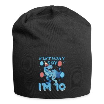 Boy Age 10 Year Old Cute Birth Born Roar Dinosaur - Jersey-Beanie - Schwarz - Vorne