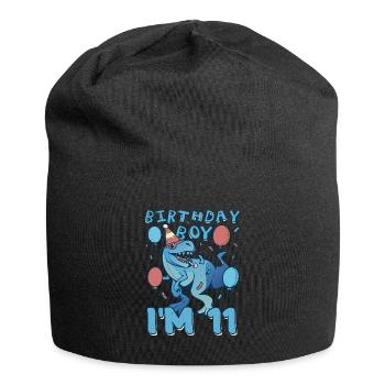 Boy Age 11 Year Old Cute Birth Born Roar Dinosaur - Jersey-Beanie - Schwarz - Vorne