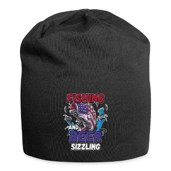 Pêche et bières sifflement pêche Mot à la ligne - Bonnet en jersey - noir - Devant