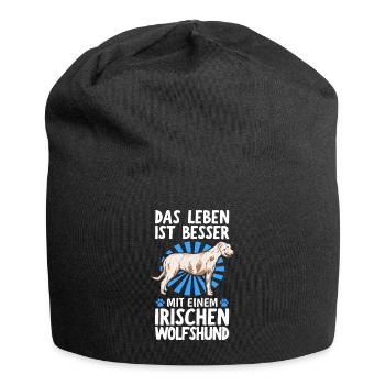 Das Leben ist besser mit Irischer Wolfshund - Jersey-Beanie - Schwarz - Vorne