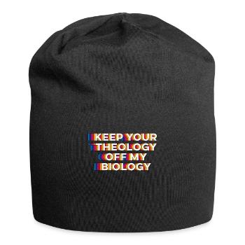 Halte deine Theologie von meiner Biologie fern - Jersey-Beanie - Schwarz - Vorne