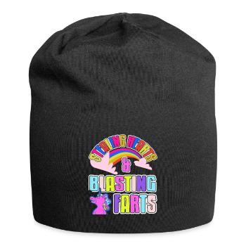 Stealing Hearts & Blasting Farts Funny Unicorn - Jersey-Beanie - Schwarz - Vorne