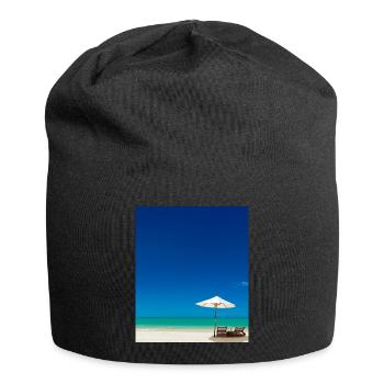 Vacances d’été sur la plage de sable à côté de l’océan - Bonnet en jersey - noir - Devant