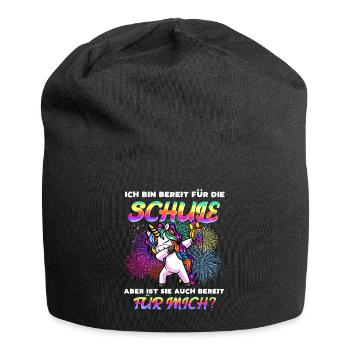 Einschulung Mädchen Schulkind Einhorn Schultüte - Jersey-Beanie - Schwarz - Vorne