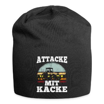 Attacke mit Kacke Traktor Bauer - Lustiger Spruch - Jersey-Beanie - Schwarz - Vorne