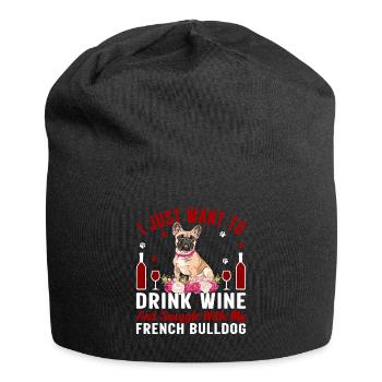Drink Wine Cuddle with French Bulldog - Jersey Beanie - black - Front