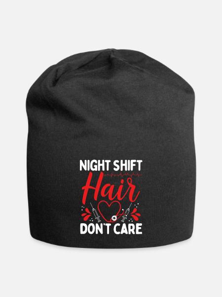 RN CNA Night Shift Hair Dont Care NurseRN CNA Nigh - Jersey Beanie - black