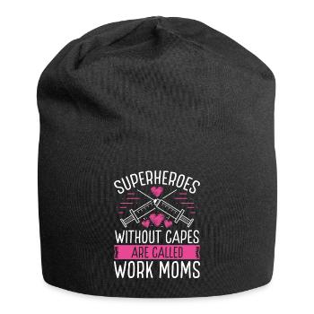 Work Mom Superhero Nurse Funny RN CNA - Jersey Beanie - black - Front
